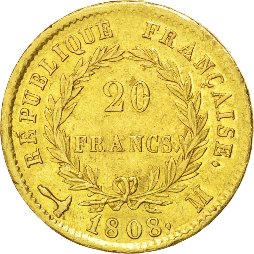 Coin, France, Napoléon I, 20 Francs, 1808, Toulouse, AU(50-53), Gold, KM:687.3