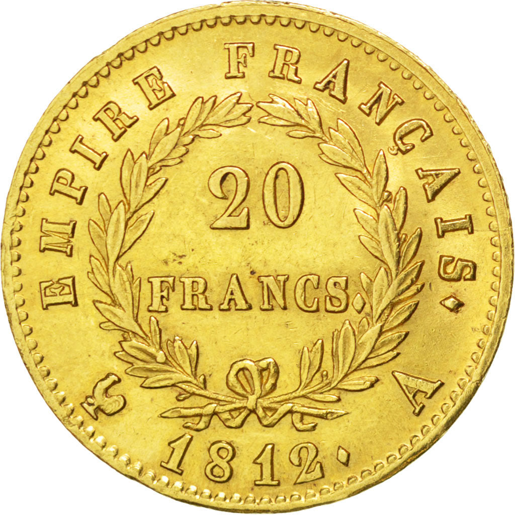 FRANCE, Napoléon I, 20 Francs, 1812, Paris, KM #695.1, AU(55-58), Gold, Gadoury 