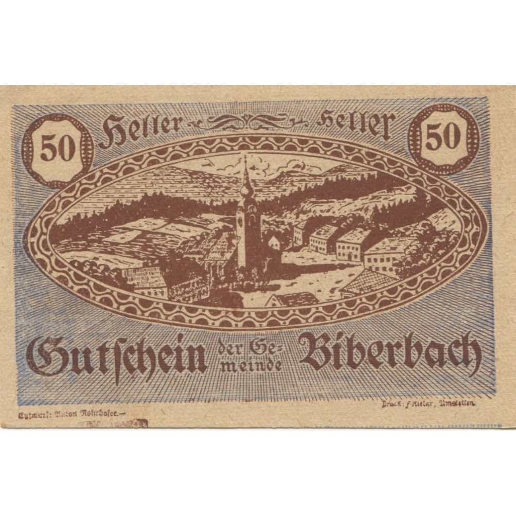 Banknote, Austria, Biberbach, 50 Heller, épis, 1920 UNC(63) Mehl:FS 86IIc