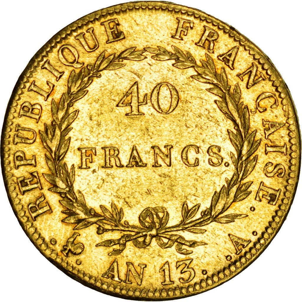 Premier Empire, 40 Francs or Napoléon Empereur An 13 Paris, KM 664.1