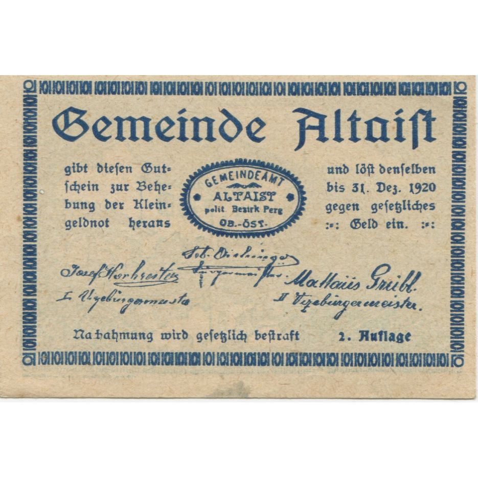 Banknote, Austria, Altaist, 10 Heller, ferme 1920-12-31, UNC(63), Mehl:FS 23b3