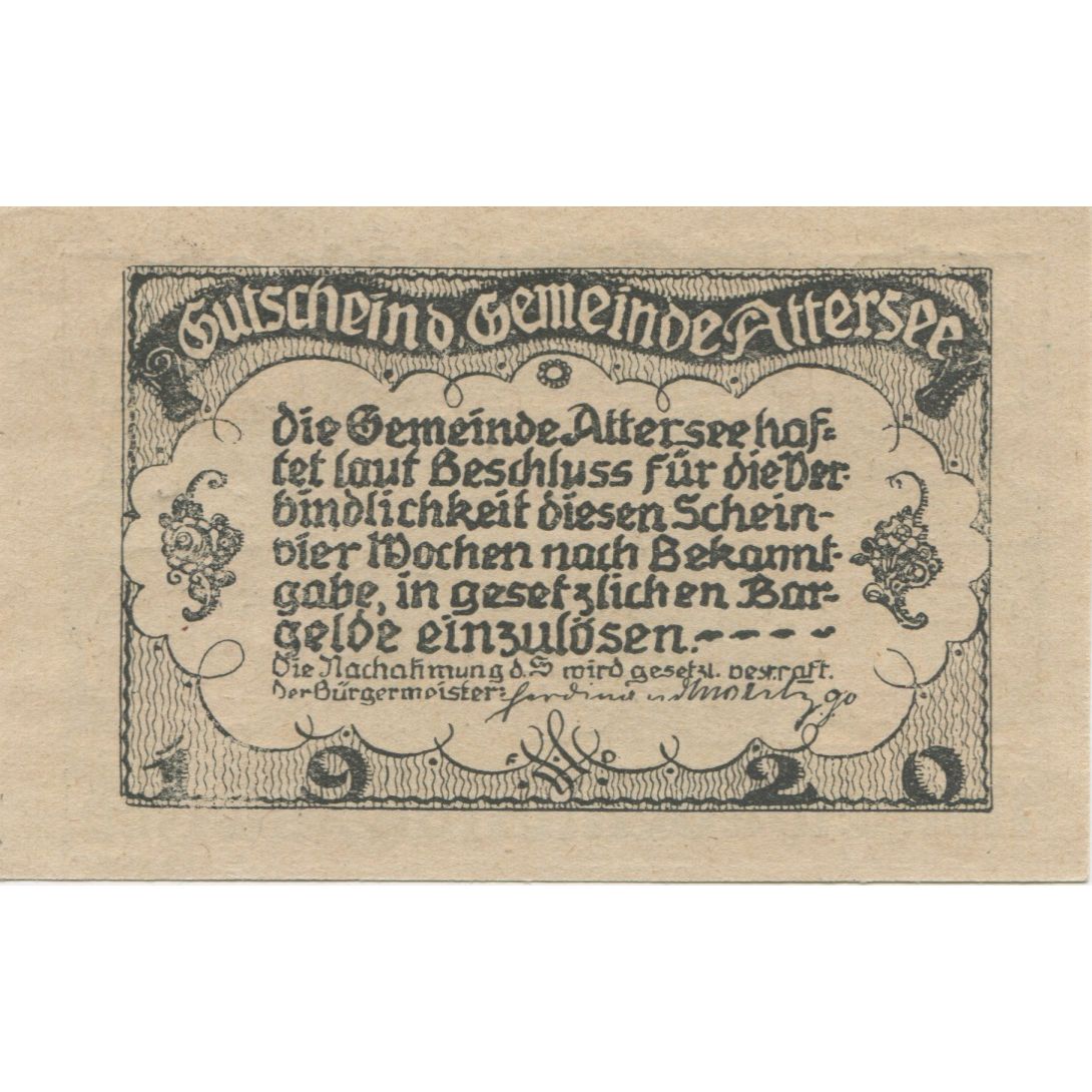 Banknote, Austria, Attersee, 50 Heller, mer, 1920, UNC(63), Mehl:FS 60a