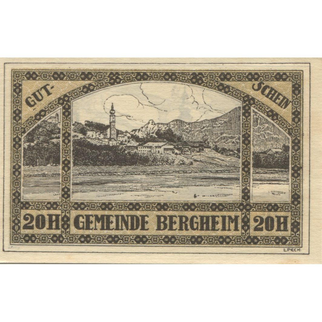 Banknote, Austria, Bergheim, 20 Heller, Eglise, 1920, UNC(63) Mehl:FS 82a