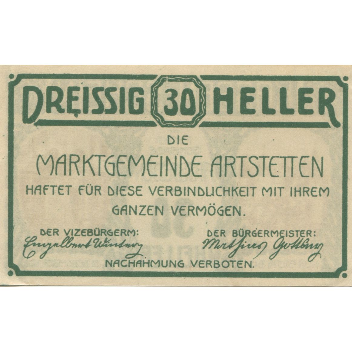 Banknote, Austria, Artstetten, 30 Heller, porte, 1920 UNC(63) Mehl:FS 52a