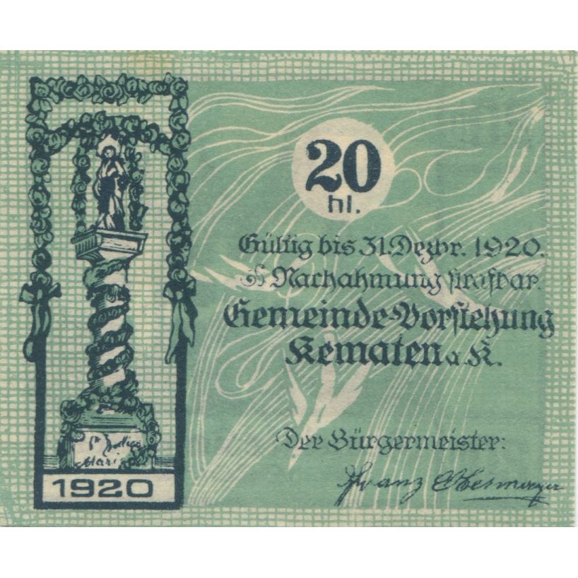 Banknote, Austria, Kematen, 20 Heller, château, 1920 UNC(63) Mehl:FS 430d