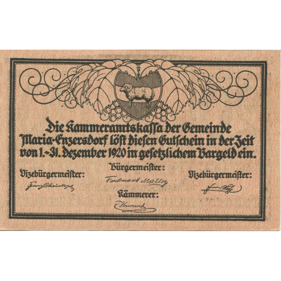 Banknote, Austria, Enzensdorf, 20 Heller, Eglise, 1920 UNC(63) Mehl:FS 582b