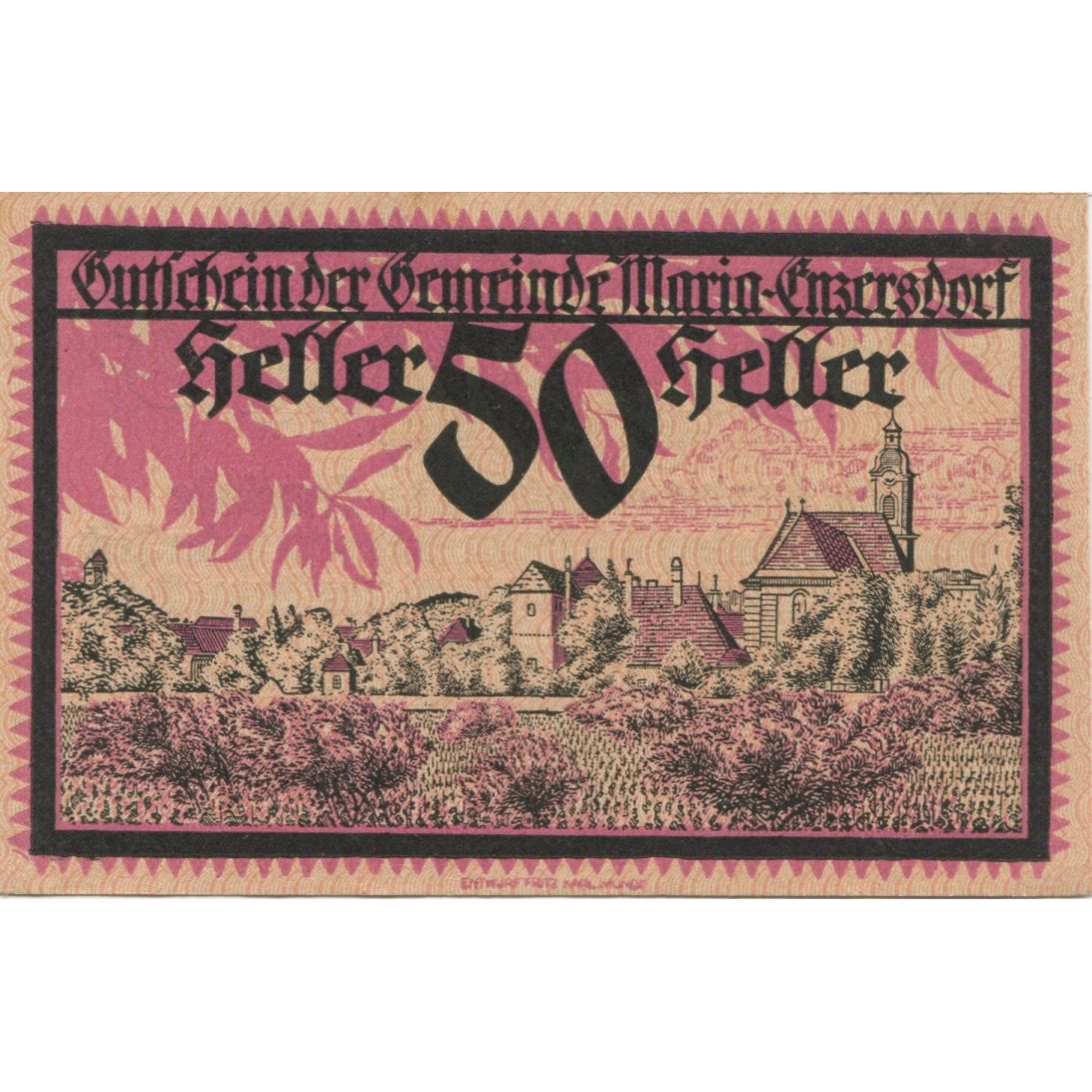 Banknote, Austria, Enzensdorf, 50 Heller, village, 1920 UNC(63) Mehl:FS 582b