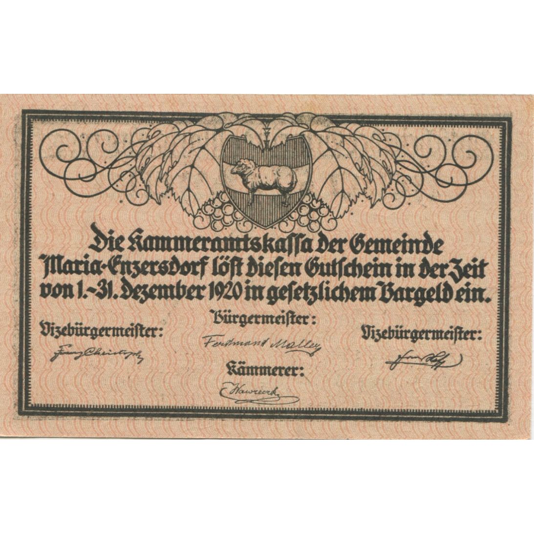 Banknote, Austria, Enzensdorf, 50 Heller, village, 1920 UNC(63) Mehl:FS 582b