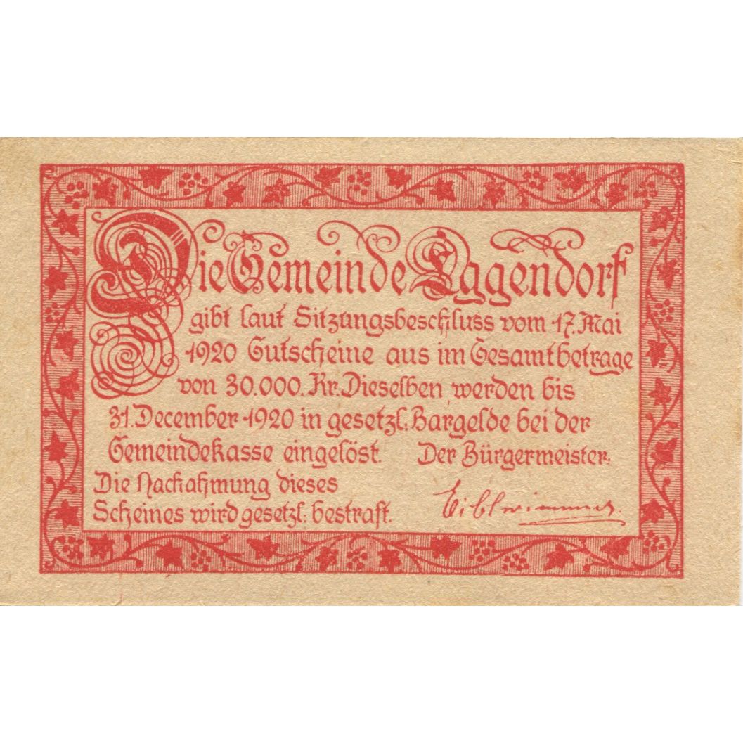 Banknote, Austria, Eggendorf, 20 Heller, château, 1920 UNC(63) Mehl:FS 165a
