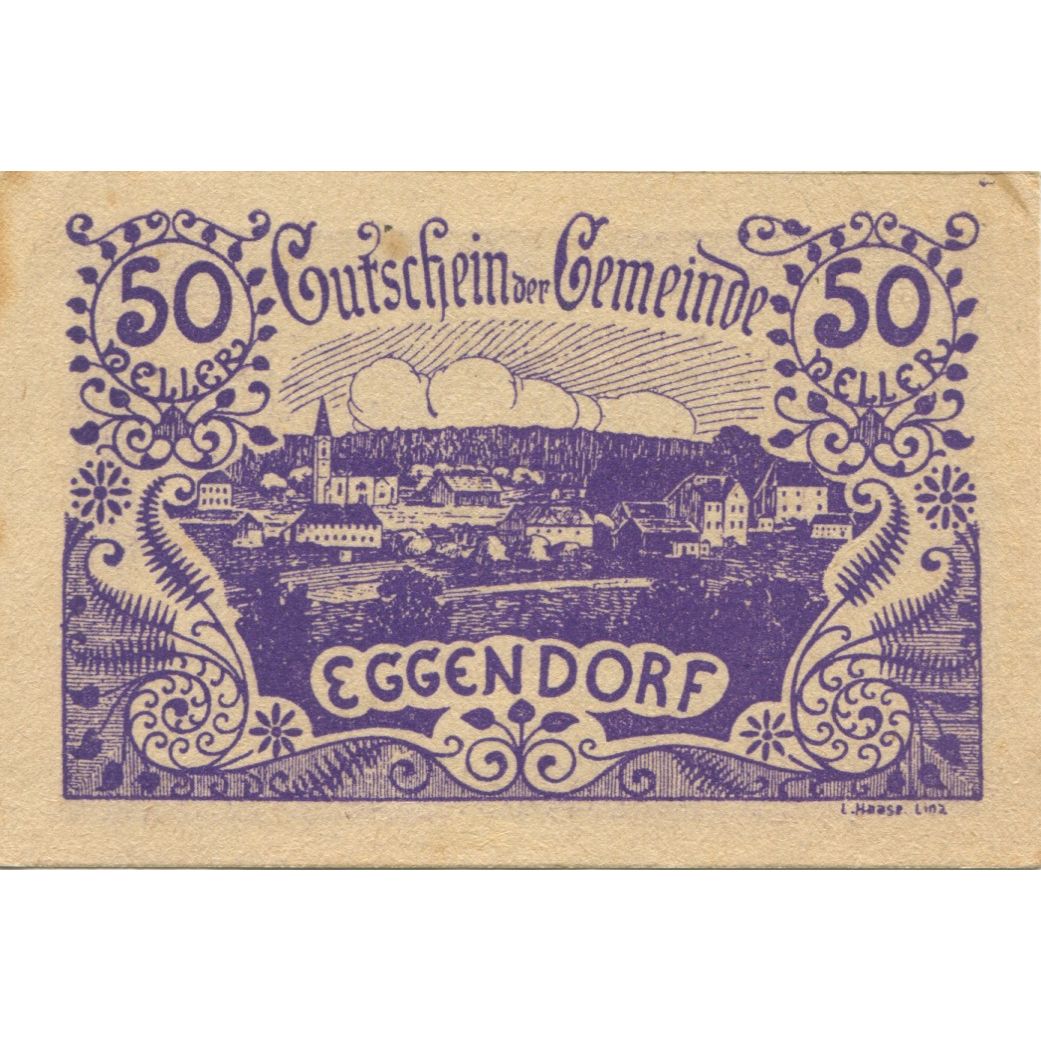 Banknote, Austria, Eggendorf, 50 Heller, village, 1920 AU(55-58) Mehl:FS 165a