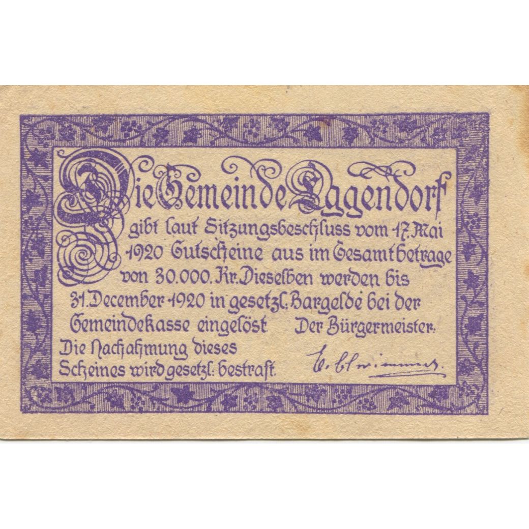 Banknote, Austria, Eggendorf, 50 Heller, village, 1920 AU(55-58) Mehl:FS 165a