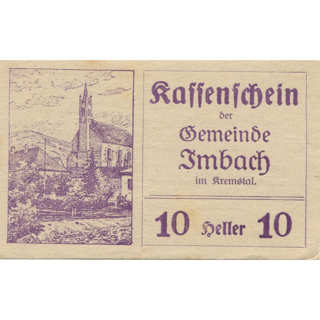 Banknote, Austria, Imbach, 10 Heller, Eglise, 1920 UNC(60-62) Mehl:FS 404IIa