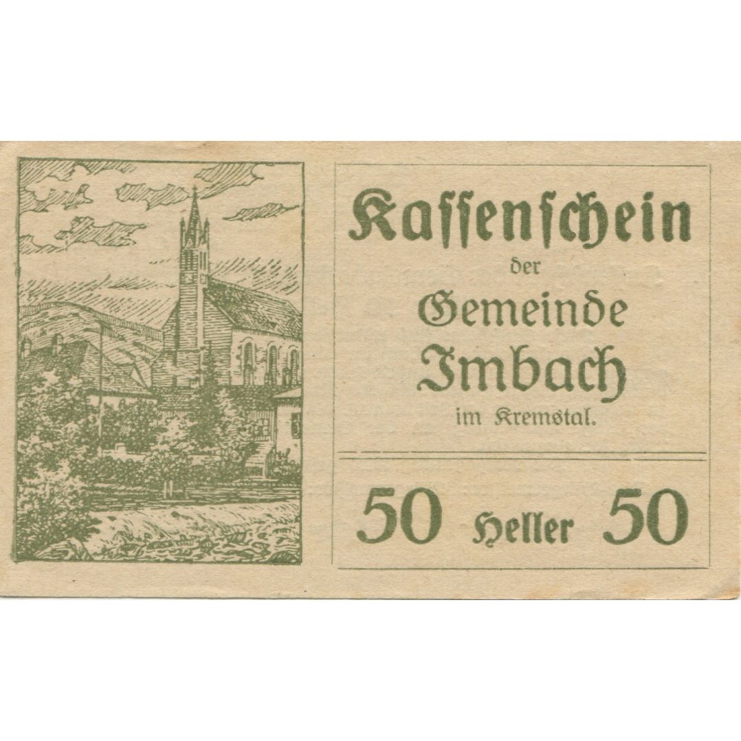 Banknote, Austria, Imbach, 50 Heller, Eglise, 1920 UNC(60-62) Mehl:FS 404IIa