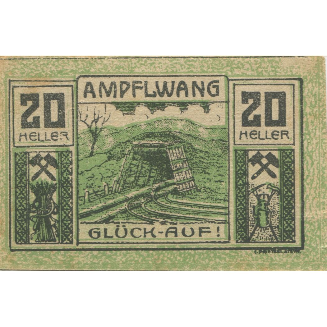 Banknote, Austria, Ampflwang, 20 Heller, Mine, 1920 EF(40-45) Mehl:FS 36a