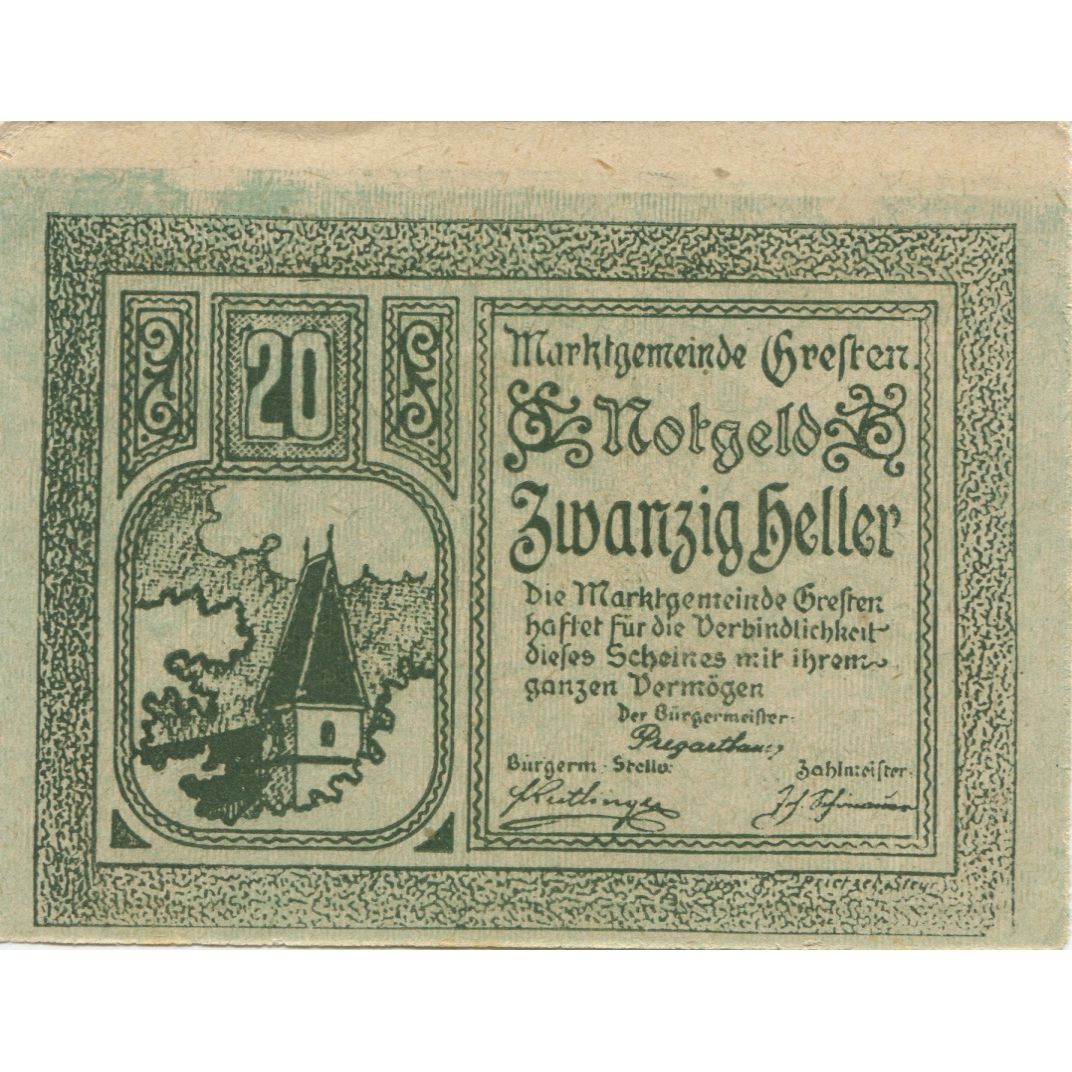 Banknote, Austria, Gresten, 20 Heller, Eglise, 1920 UNC(63) Mehl:FS 278Ib