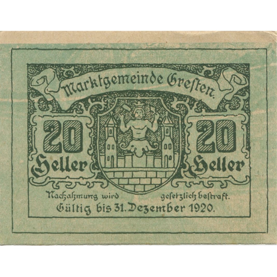 Banknote, Austria, Gresten, 20 Heller, Eglise, 1920 UNC(63) Mehl:FS 278Ib