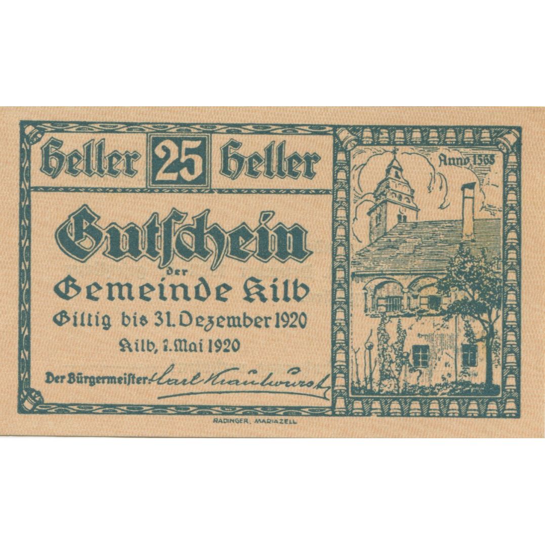 Banknote, Austria, Kilb, 25 Heller, Eglise 1920-12-31, UNC(63), Mehl:FS 436