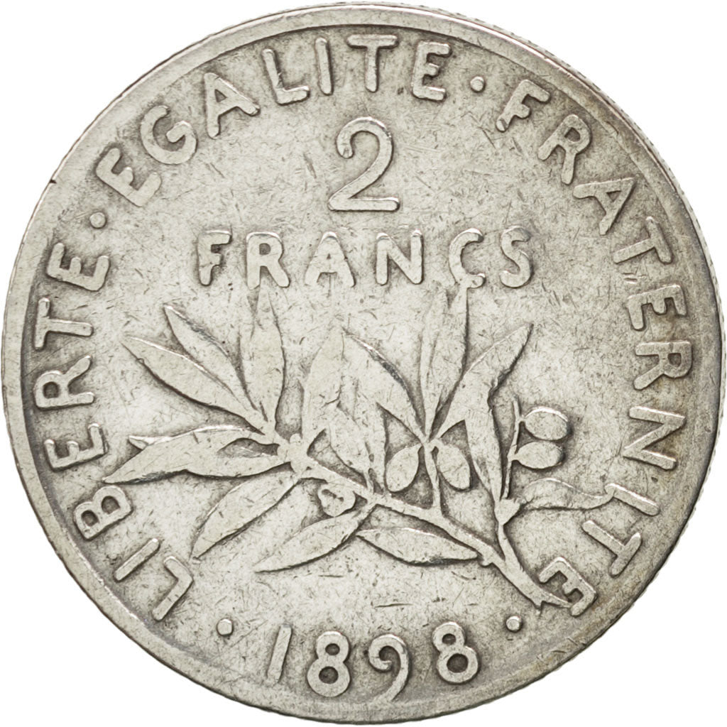 FRANCE, Semeuse, 2 Francs, 1898, Paris, KM #845.1, VF(20-25), Silver, 27,...