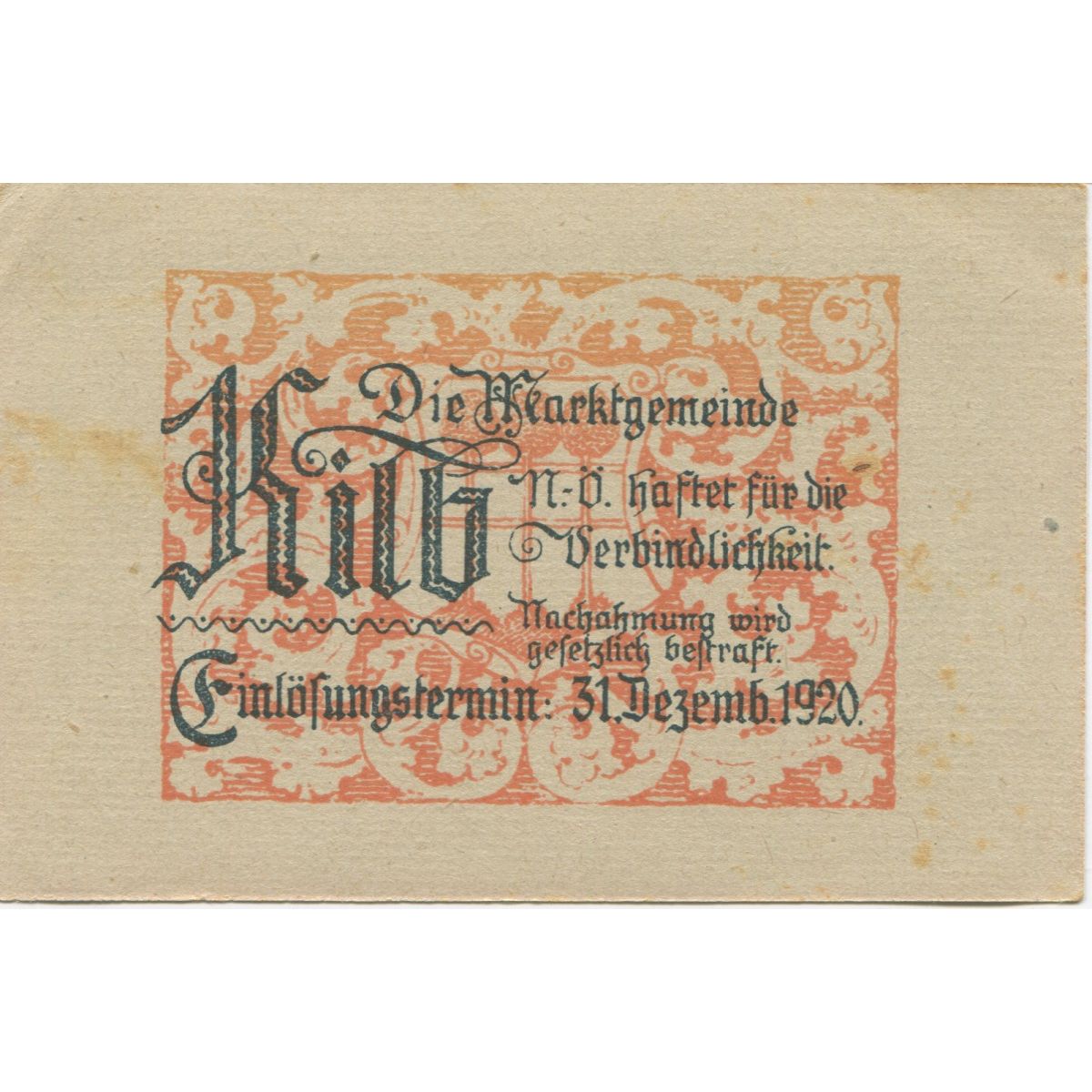 Billet, Autriche, Kilb, 50 Heller, Eglise, 1920, 1920-12-31, TTB, Mehl:FS 436