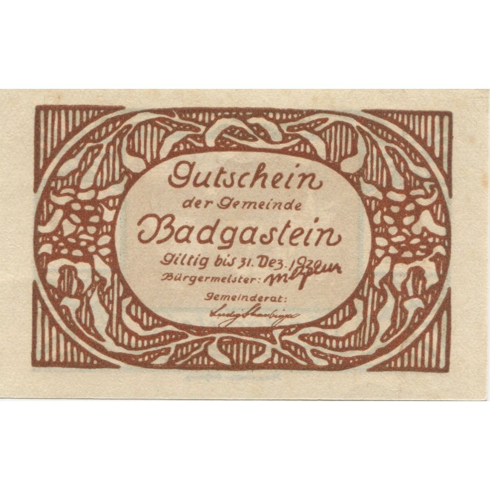Banknote, Austria, Bad Gastein, 10 Heller, village, 1920 UNC(63) Mehl:FS 75Ia