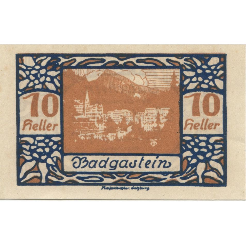 Banknote, Austria, Bad Gastein, 10 Heller, village, 1920 UNC(63) Mehl:FS 75Ia