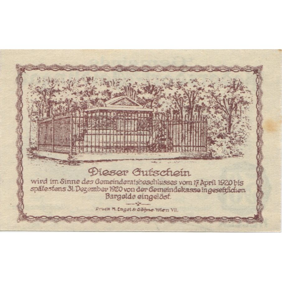 Banknote, Austria, Hadersdorf, 50 Heller, château, 1920, UNC(63) Mehl:FS 326
