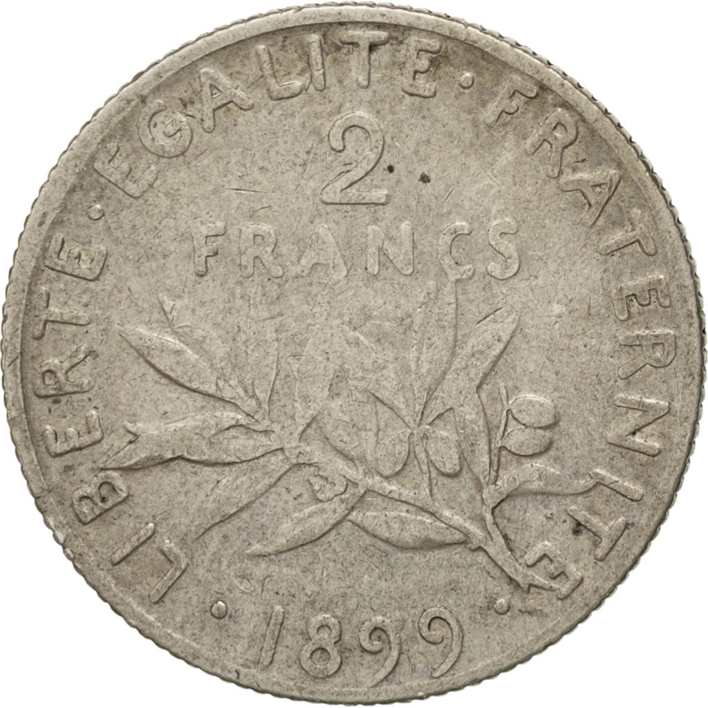 FRANCE, Semeuse, 2 Francs, 1899, Paris, KM #845.1, VF(20-25), Silver, 27,...