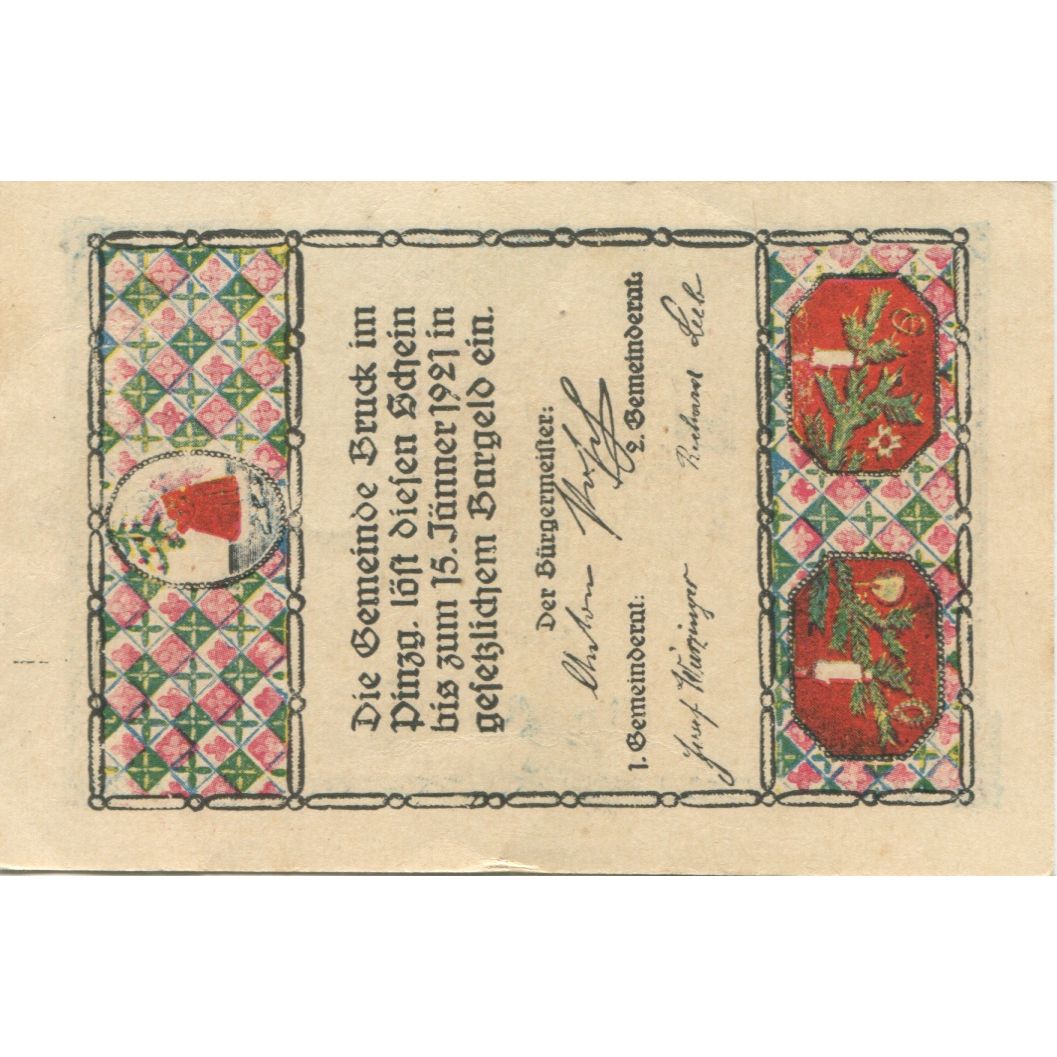 Banknote, Austria, Bruck, 1/2 Krone, personnage, 1921 UNC(63) Mehl:FS 107IIIa