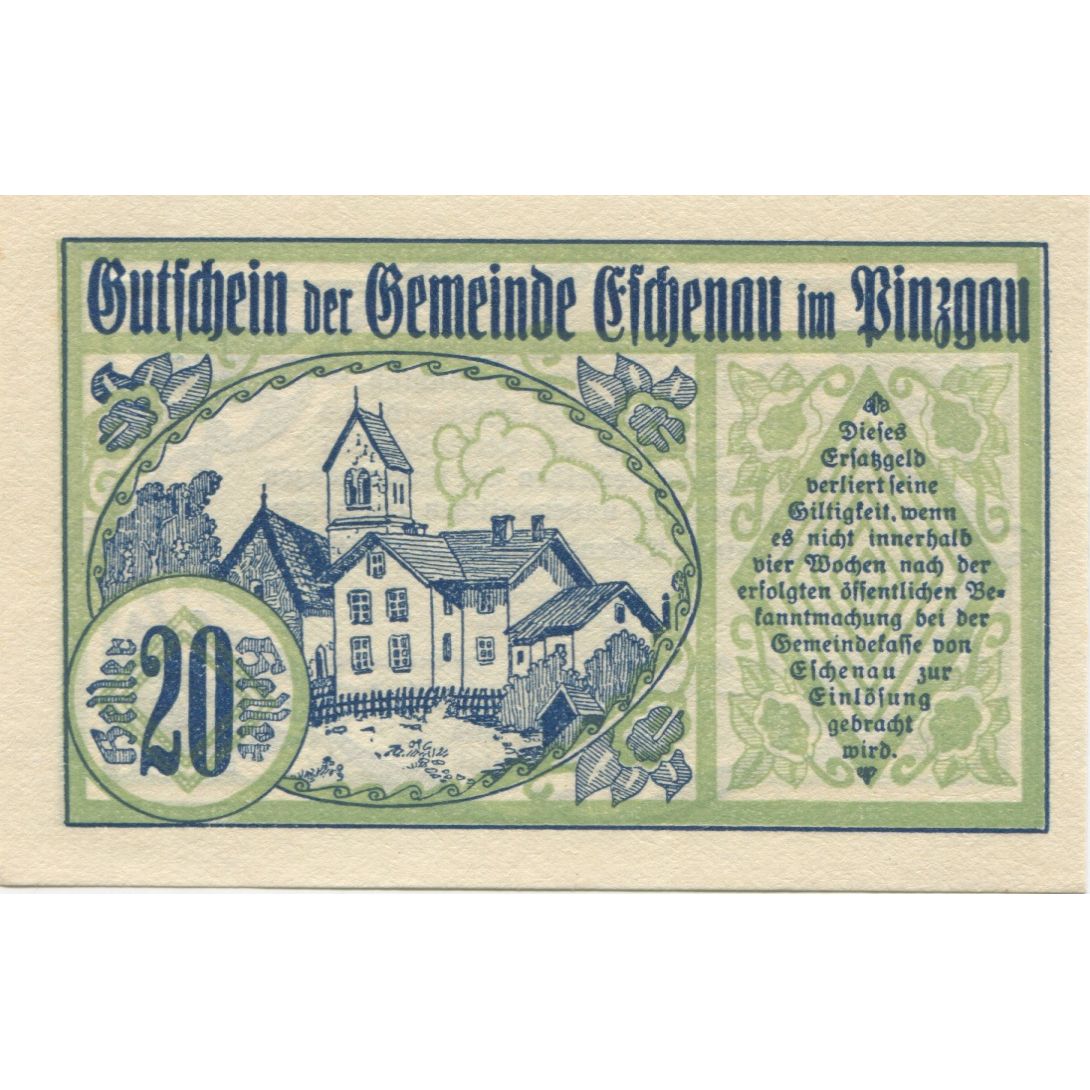 Banknote, Austria, Eschenau, 20 Heller, Eglise, 1920, UNC(63), Mehl:FS 188a