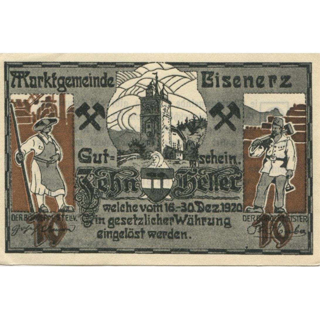 Biljet, Oostenrijk, Eisenerz, 10 Heller, valeur faciale, 1920 SPL Mehl:FS 169