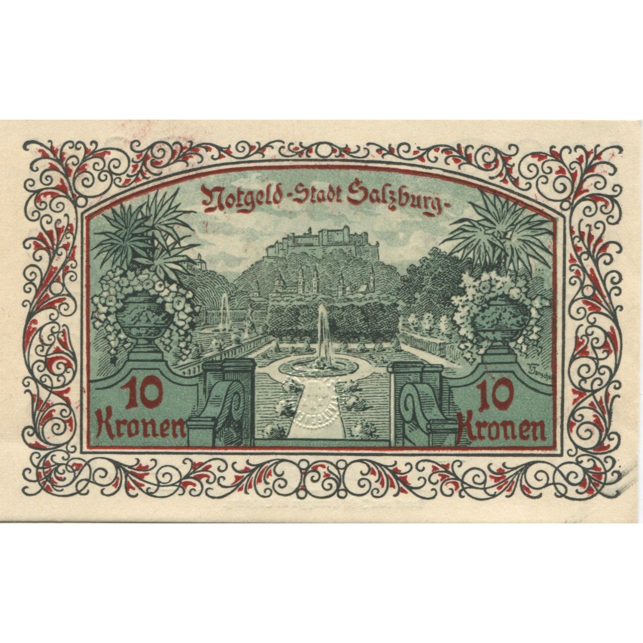 Banknote, Austria, Salzburg, 10 Kronen, château, 1920, UNC(63), Mehl:FS 860II