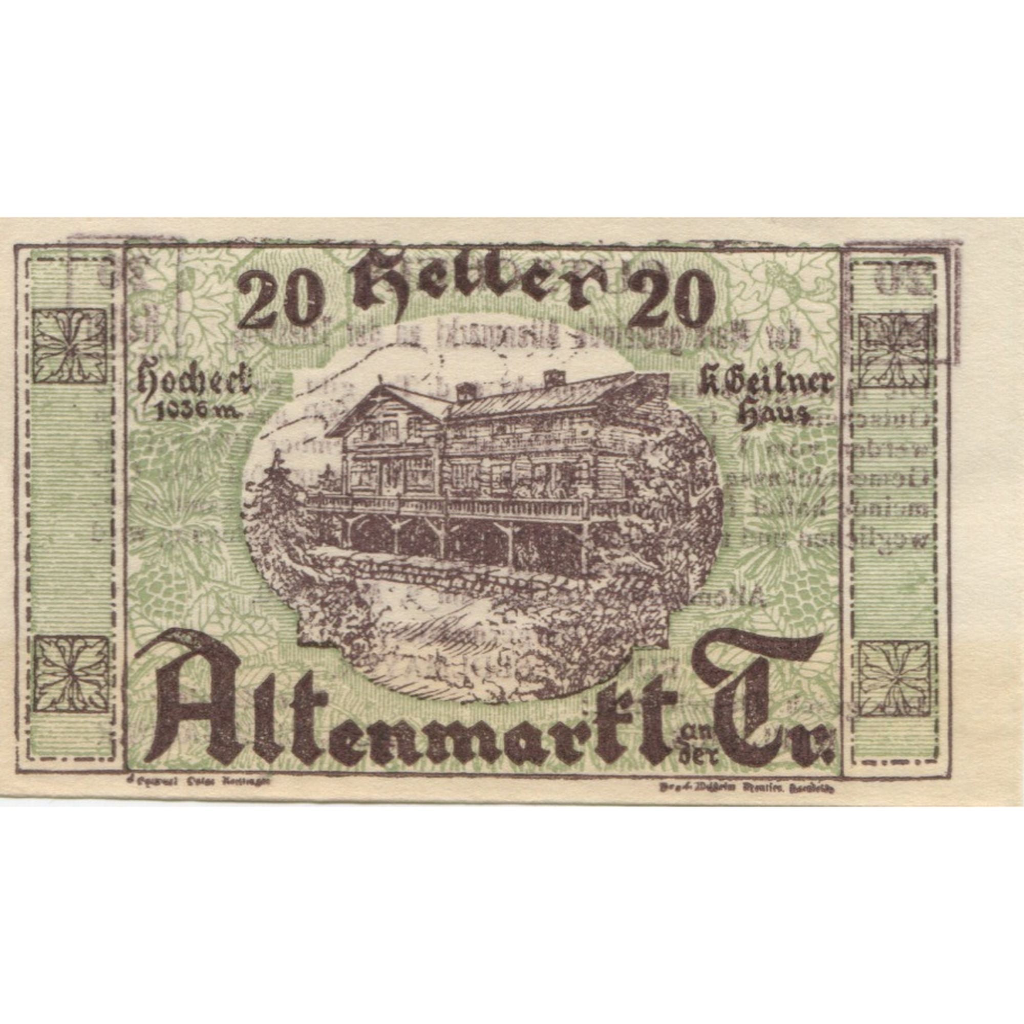 Banknote, Austria, Altenmarkt, 20 Heller, gare, 1920 UNC(63) Mehl:FS 29a