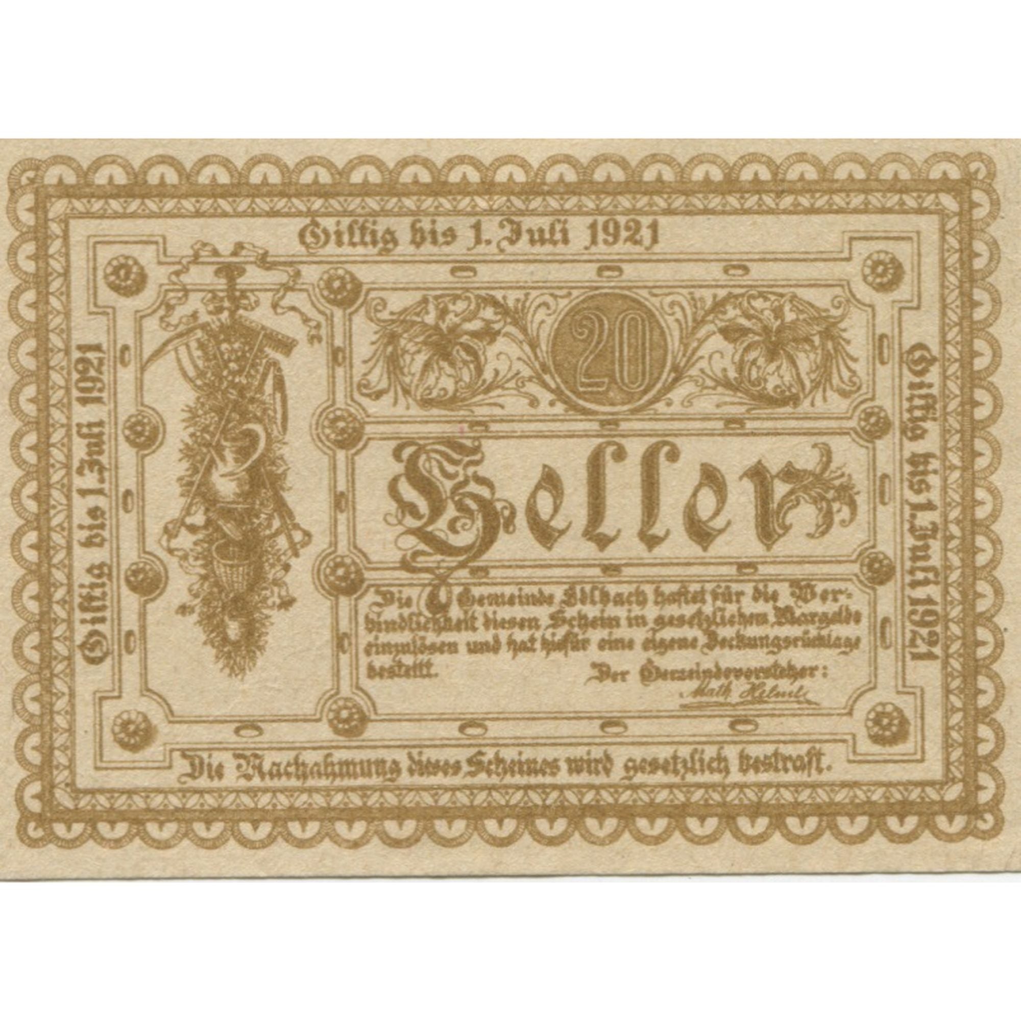 Banknote, Austria, edlbach, 20 Heller, Texte 1921-07-01, UNC(63), Mehl:FS 150a