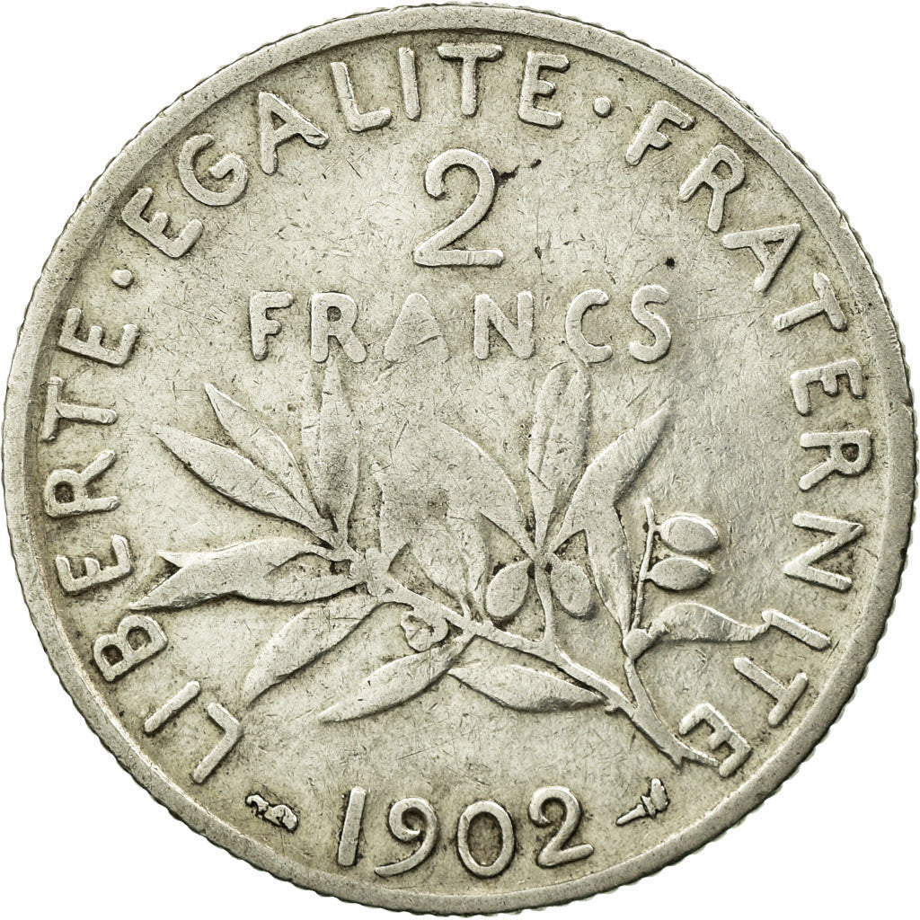 Moneta, Francia, Semeuse, 2 Francs, 1902, MB+, Argento, KM:845.1, Gadoury:532