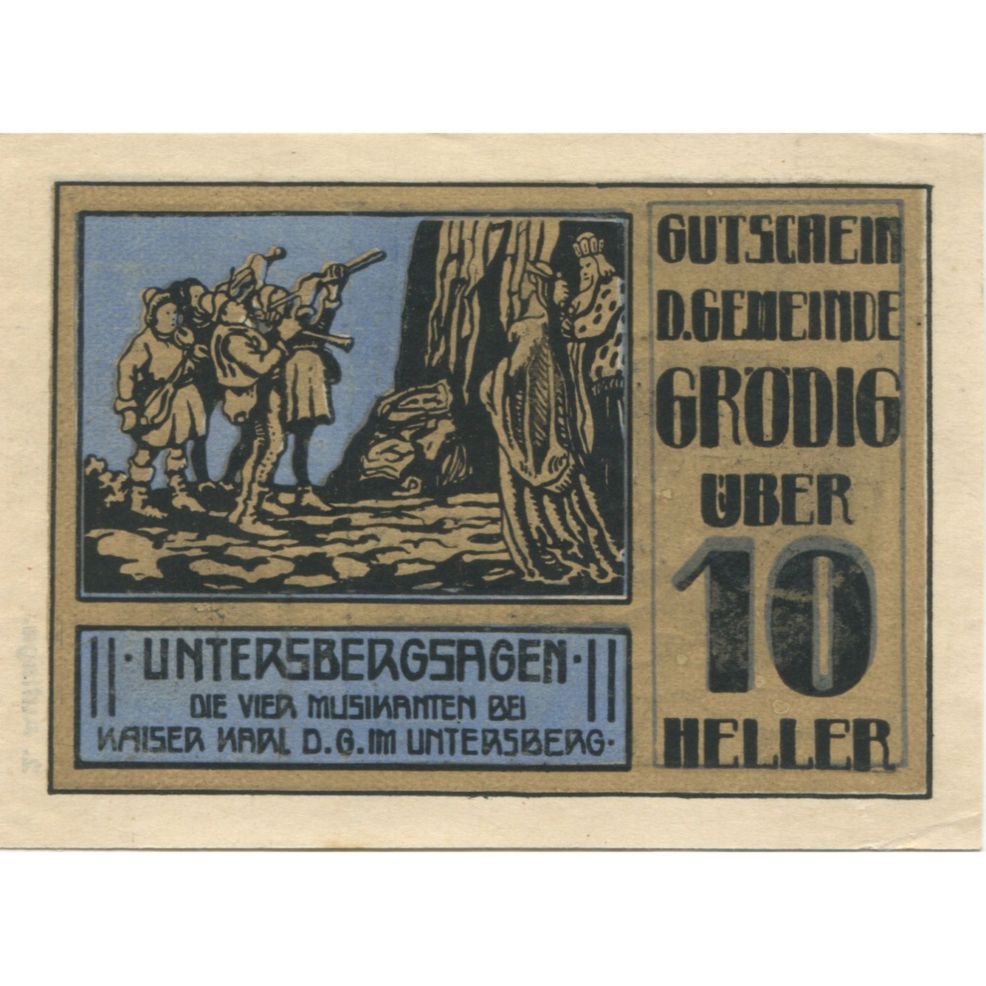 Banknote, Austria, Grödig, 10 Heller, personnage, 1920 UNC(63) Mehl:FS 290c
