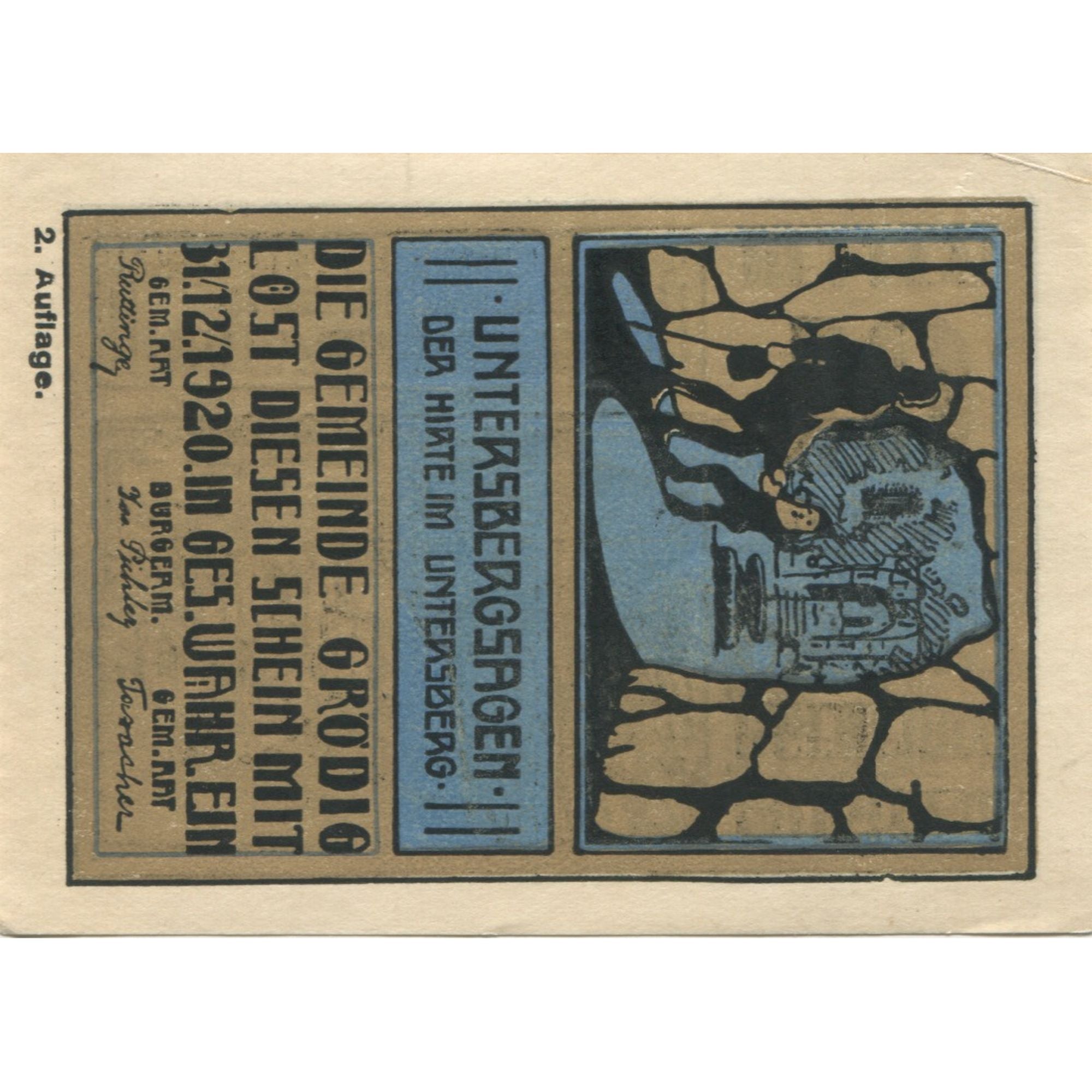 Banknote, Austria, Grödig, 10 Heller, personnage, 1920 UNC(63) Mehl:FS 290c
