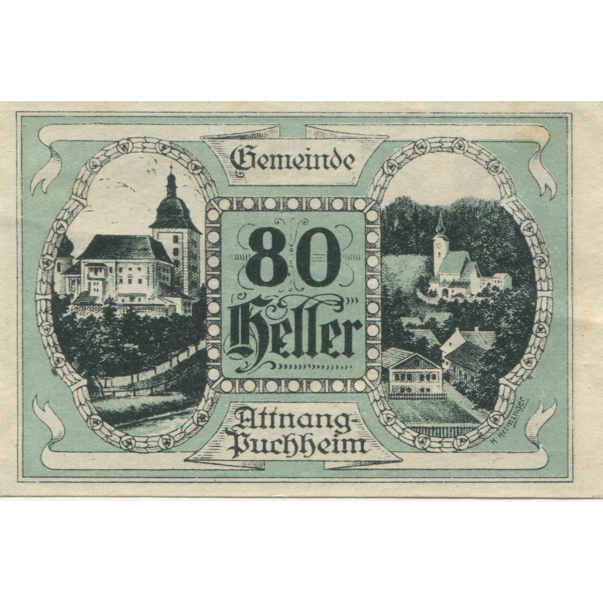 Banknote, Austria, Attnang-Puchheim, 80 Heller, Eglise 1920 UNC(63) Mehl:FS 61II