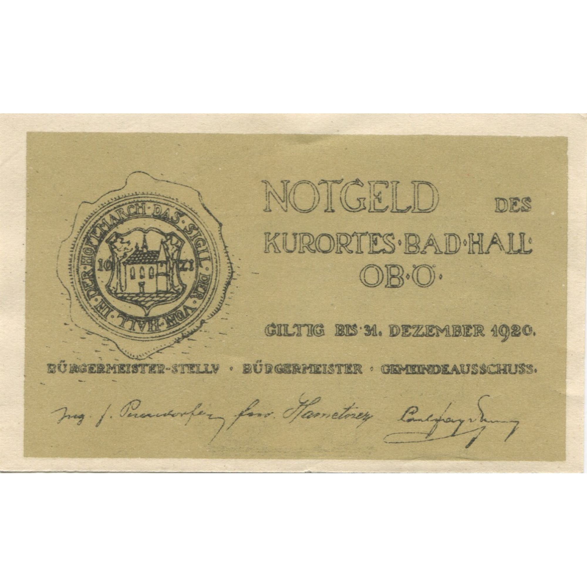 Banknote, Austria, Bad Hall, 75 Heller, château, 1920 UNC(63) Mehl:FS 76Ia