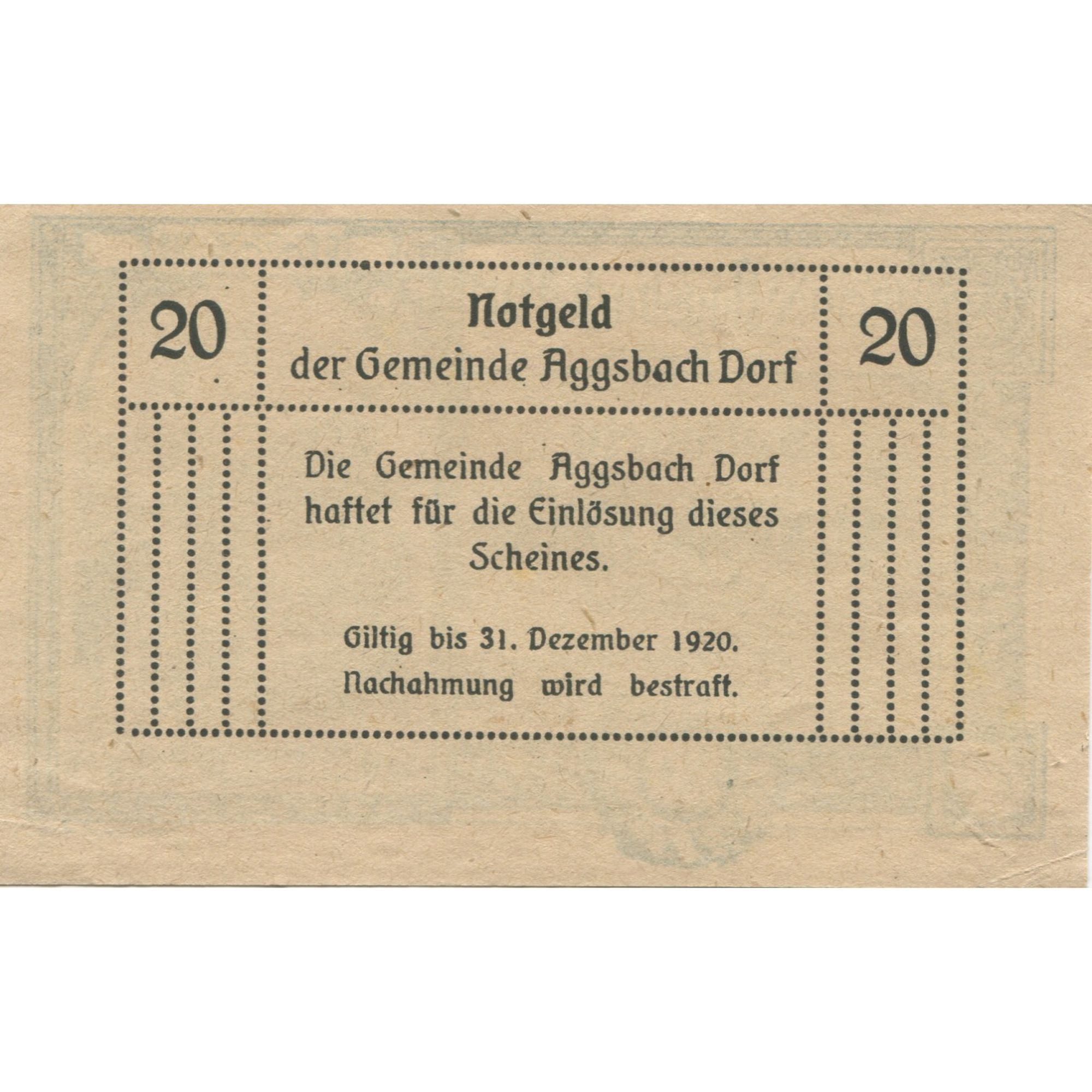 Banknote, Austria, Aggsbach Dorf, 20 Heller, Eglise, 1920 UNC(63) Mehl:FS 8a