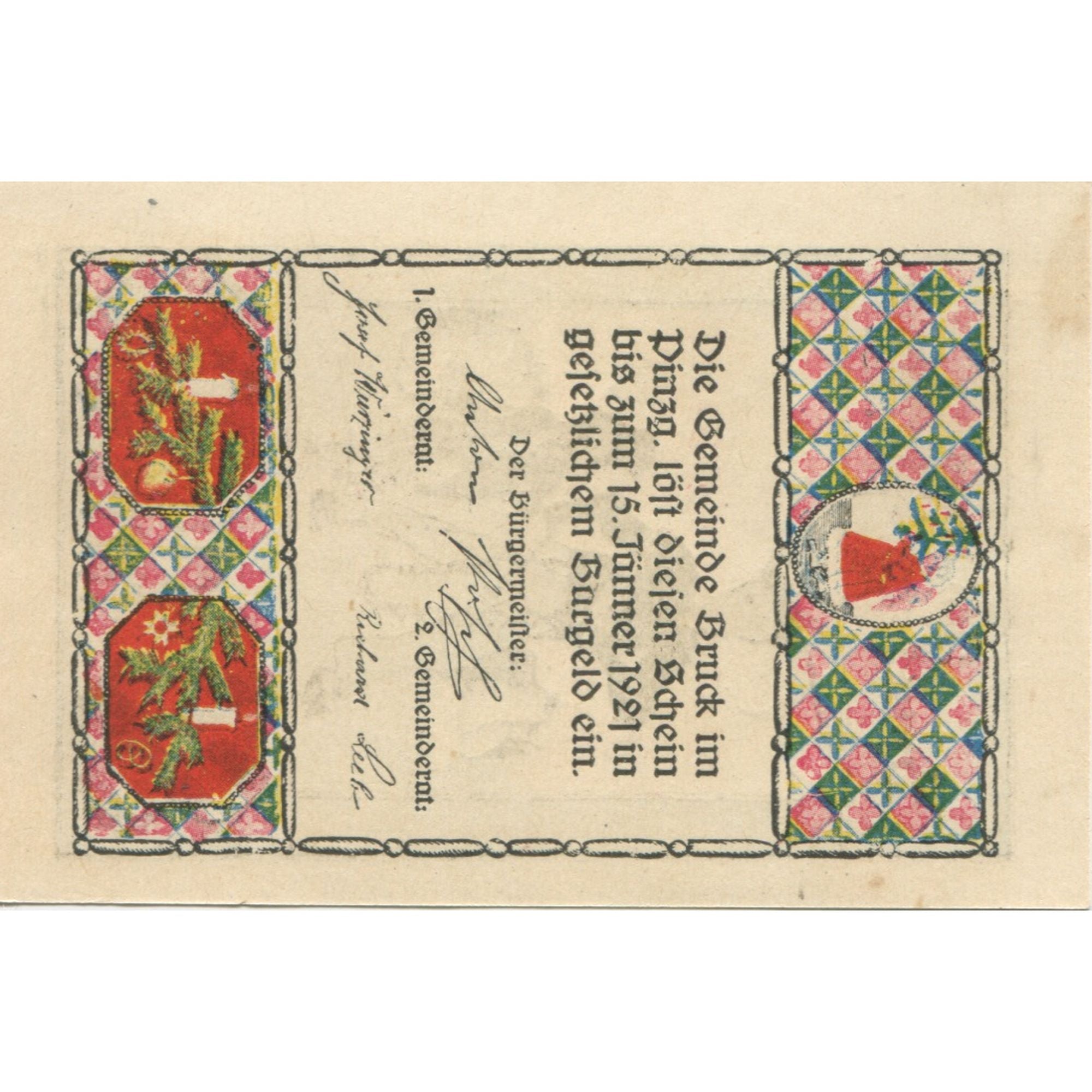 Banknote, Austria, Bruck, 80 Heller, personnage 1921 UNC(63) Mehl:FS 107IIIa
