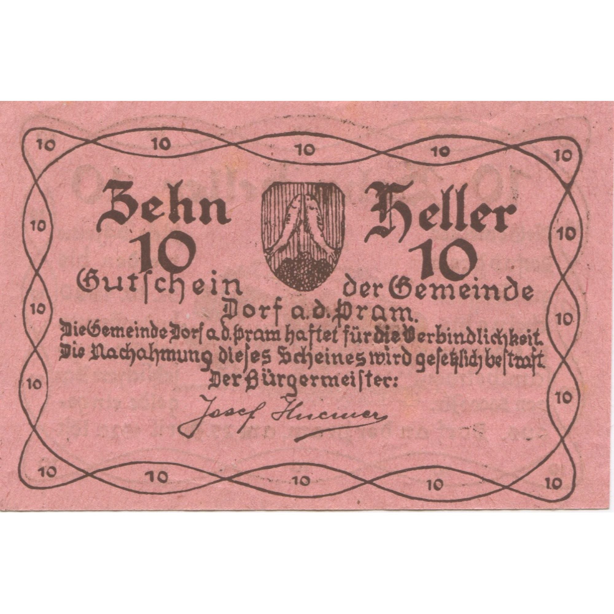 Banknote, Austria, Dorf, 10 Heller, Blason 1920-10-31, UNC(63), Mehl:FS 129Ia