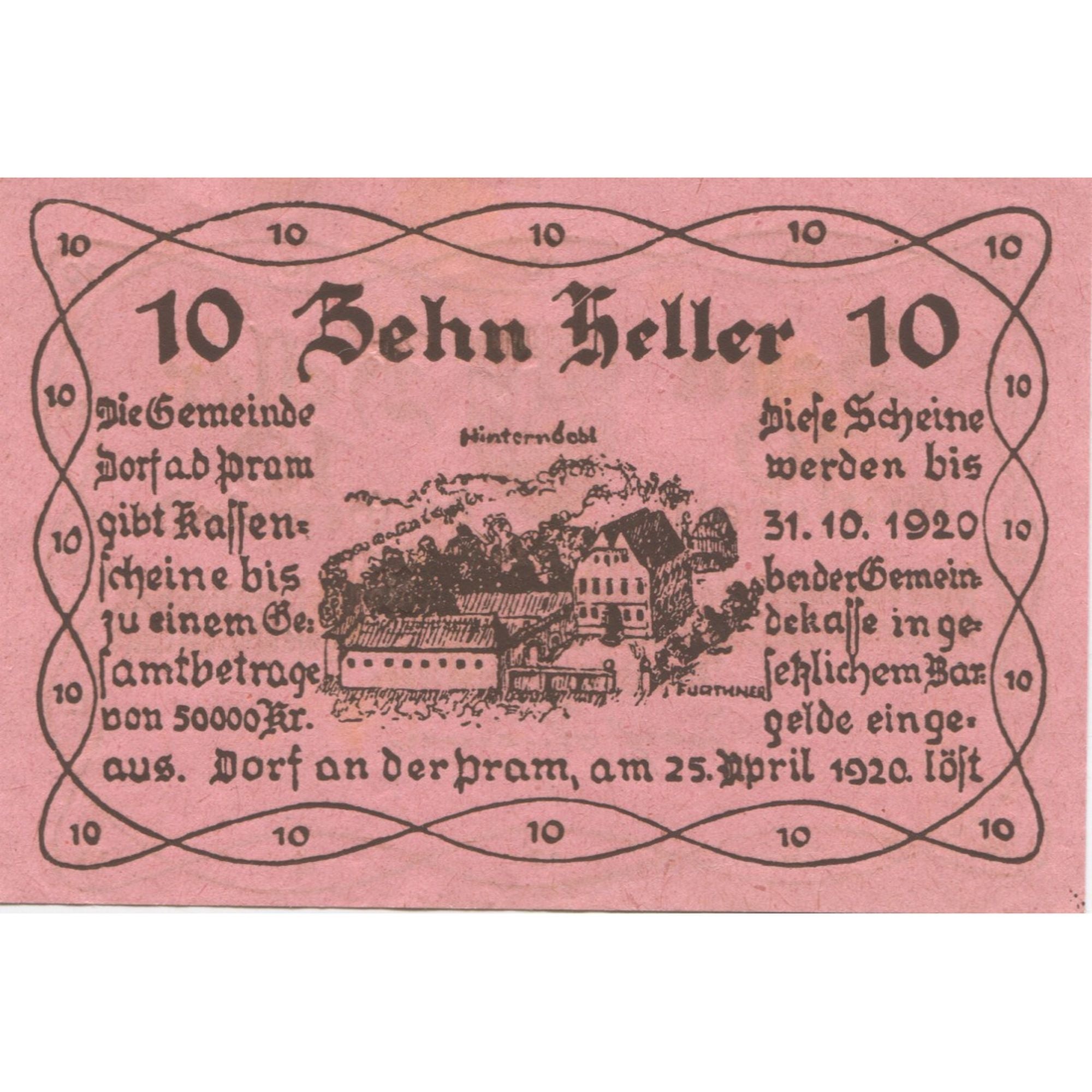 Banknote, Austria, Dorf, 10 Heller, Blason 1920-10-31, UNC(63), Mehl:FS 129Ia
