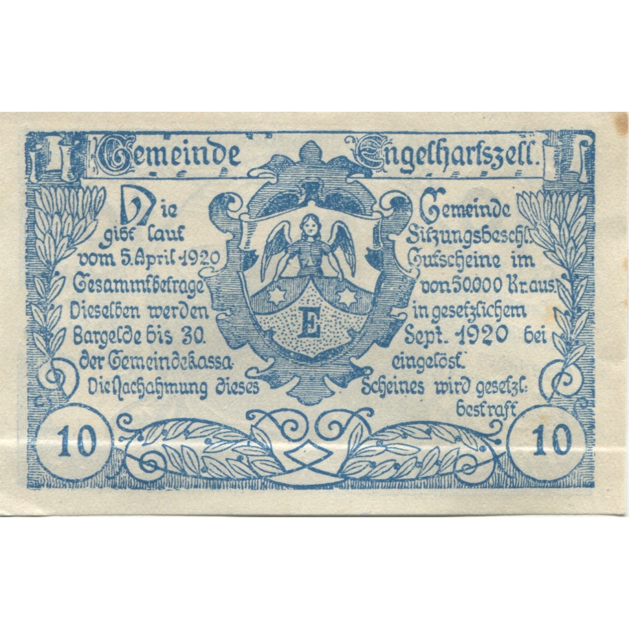 Banknote, Austria, Engelhartszell, 10 Heller, Blason 1920 UNC(63) Mehl:FS 172a