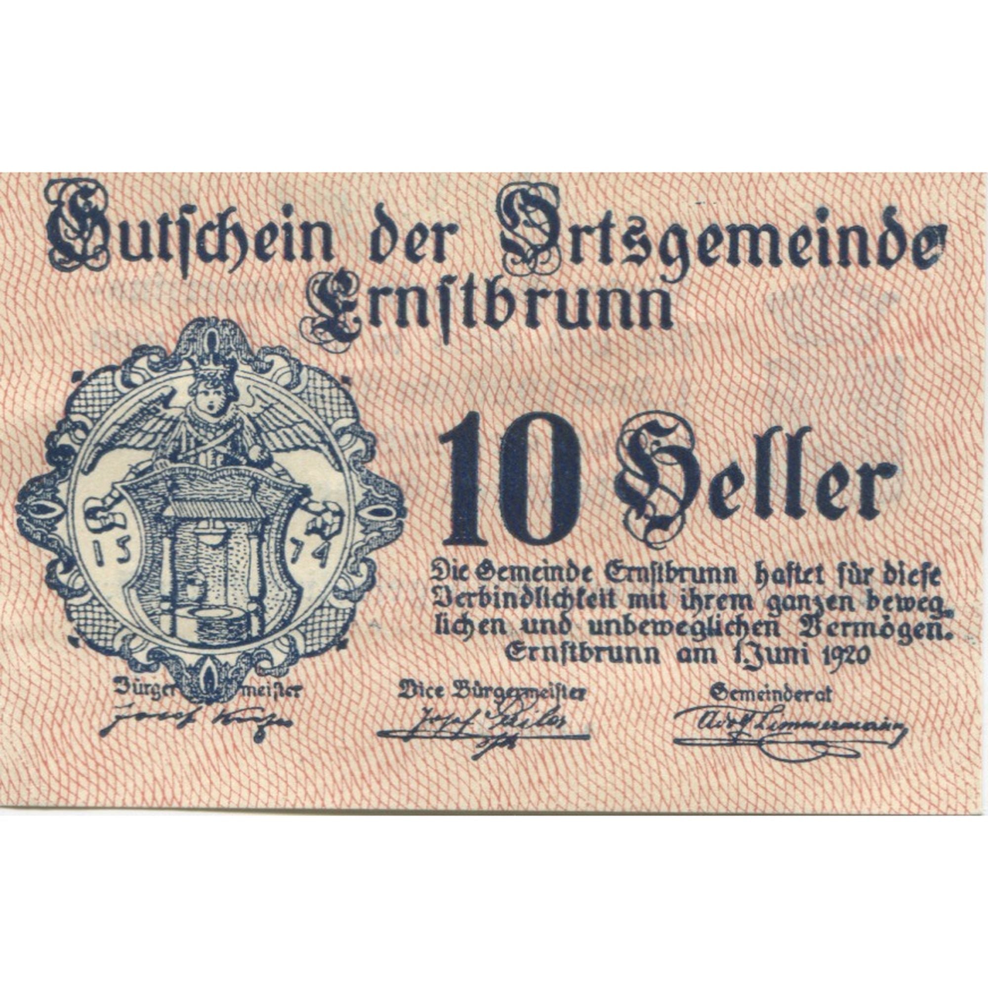 Banknote, Austria, Ernstbrunn, 10 Heller, Blason 1921 UNC(63) Mehl:FS 183a