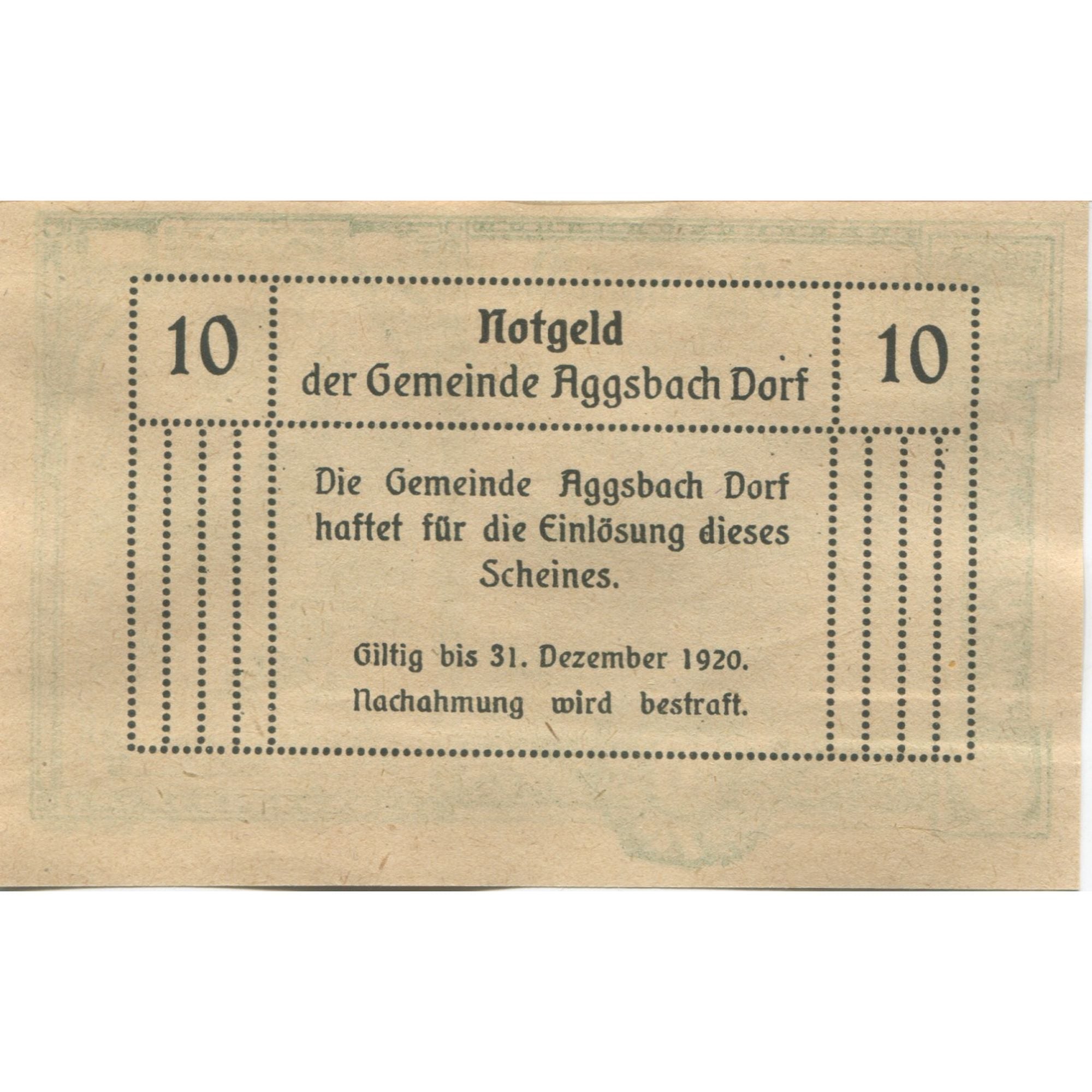 Banknote, Austria, Aggsbach, 10 Heller, ruine, 1920 UNC(63) Mehl:FS 8a