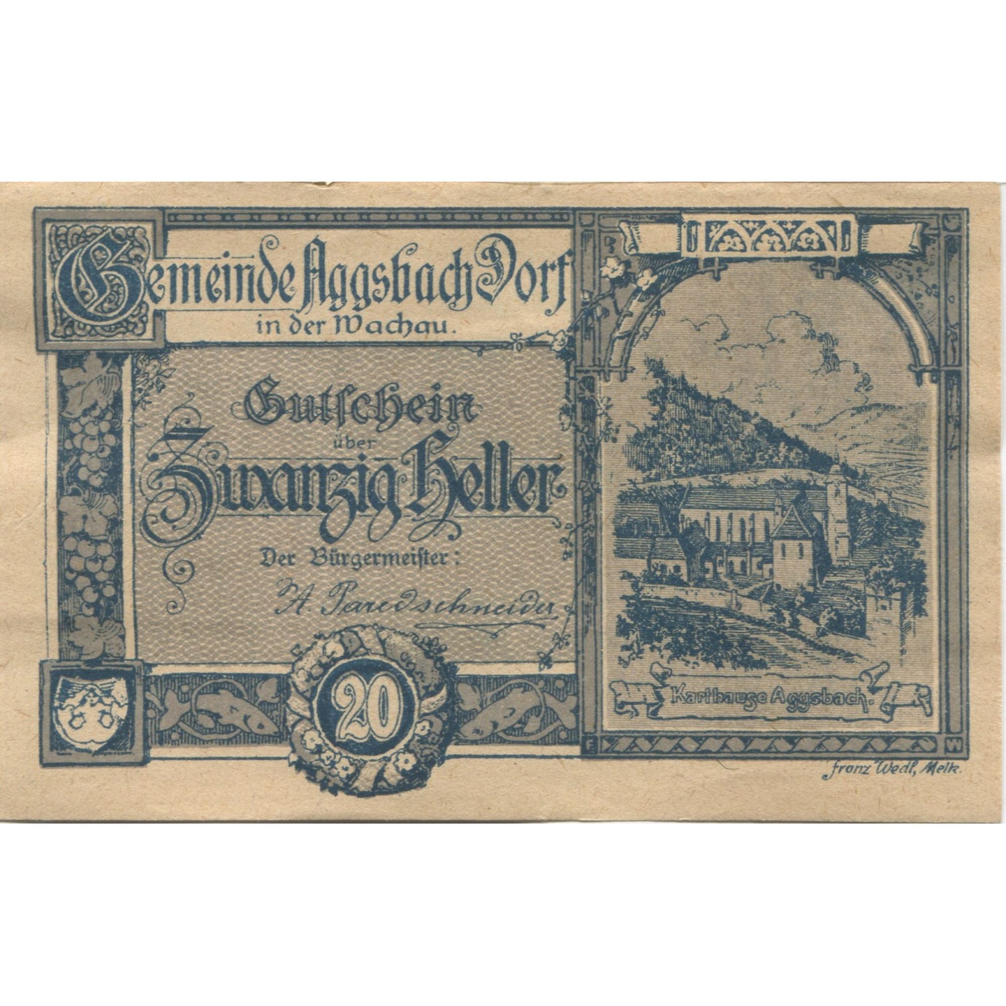 Banknote, Austria, Aggsbach, 20 Heller, village 1920-12-31, UNC(63) Mehl:FS 8a