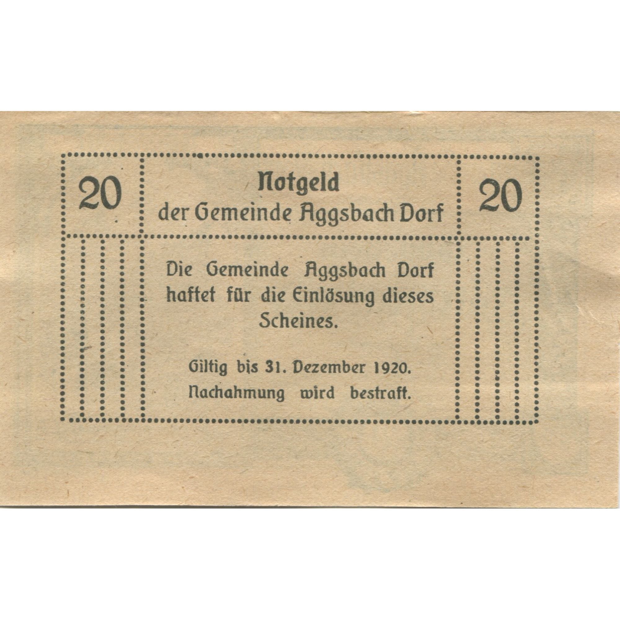 Banknote, Austria, Aggsbach, 20 Heller, village 1920-12-31, UNC(63) Mehl:FS 8a