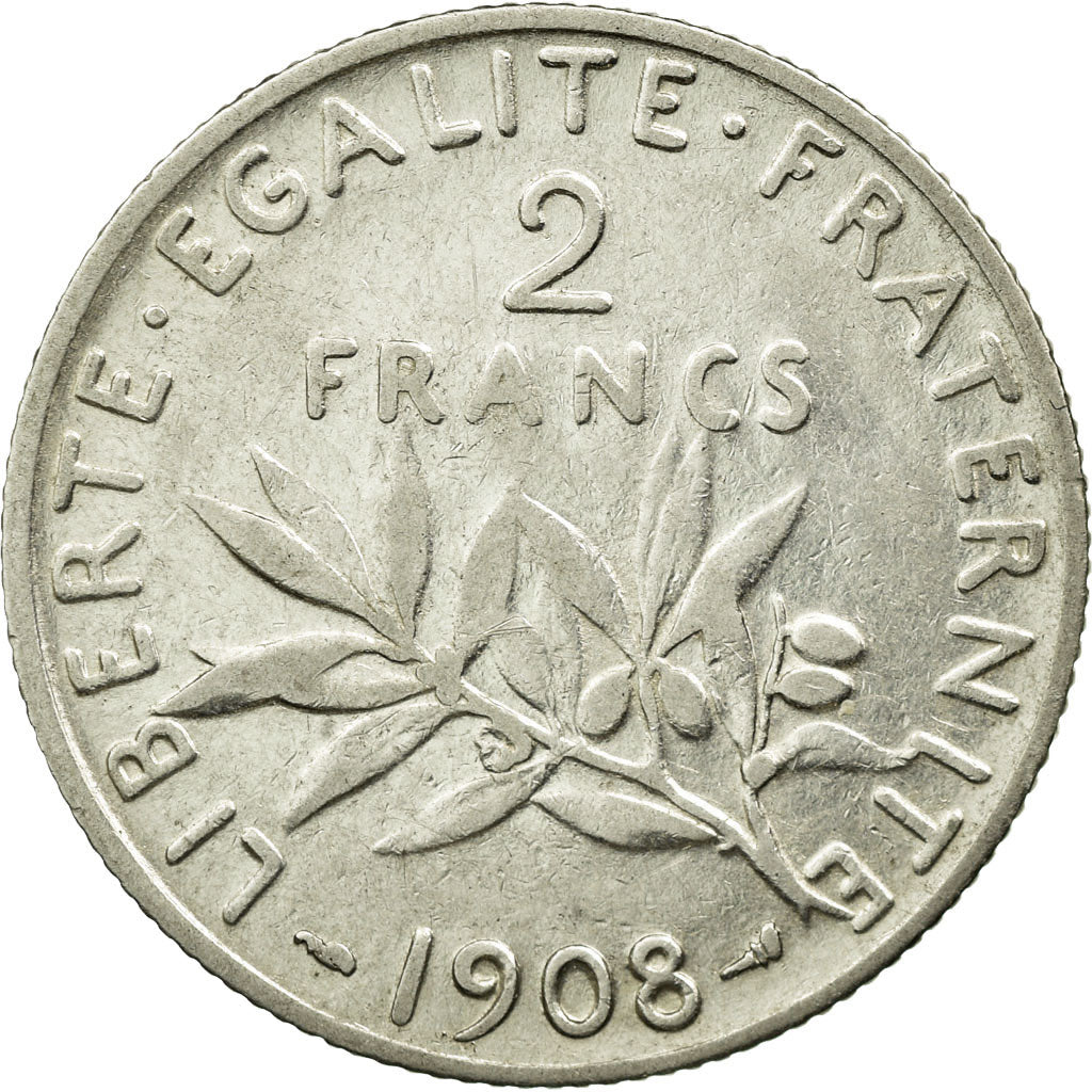 Coin, France, Semeuse, 2 Francs, 1908, VF(30-35), Silver, KM:845.1, Gadoury:532
