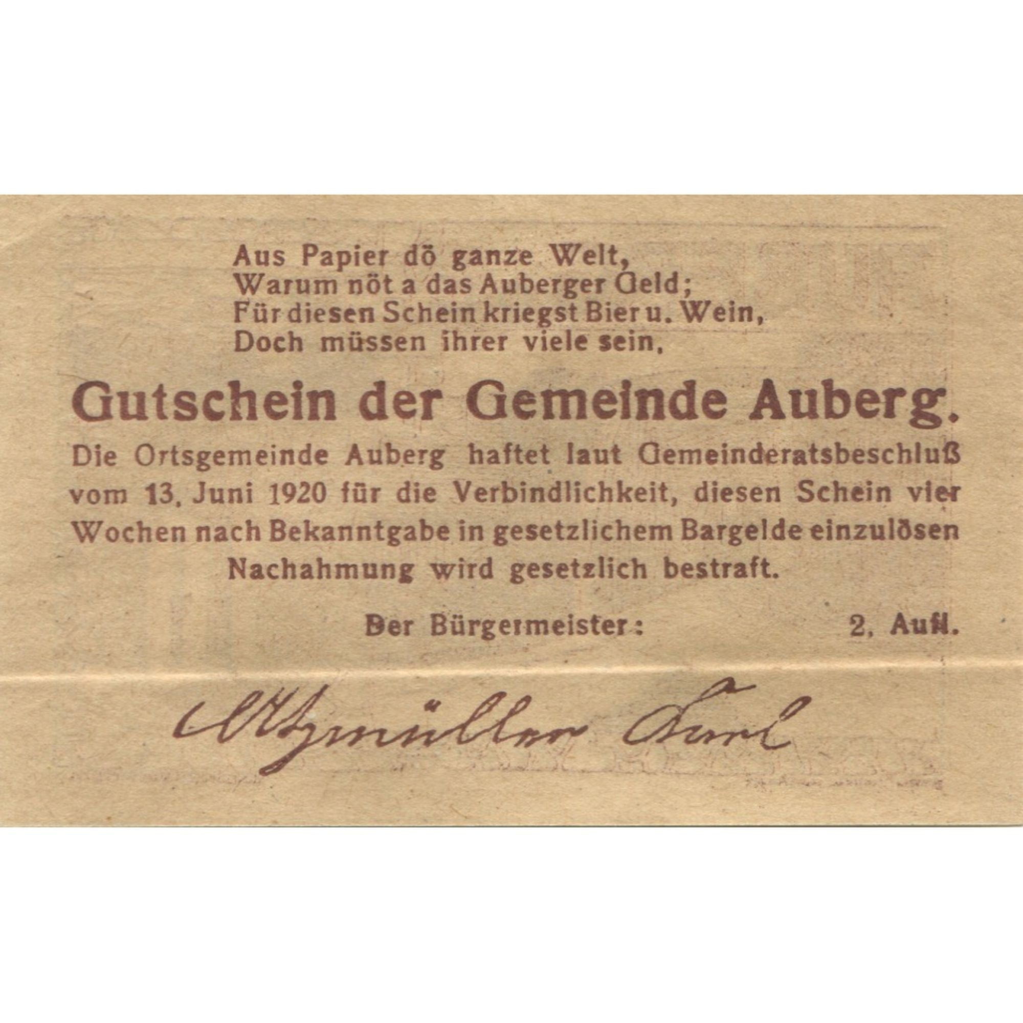 Banknote, Austria, Auberg, 10 Heller, ferme1920-06-13, UNC(63), Mehl:FS 66aA