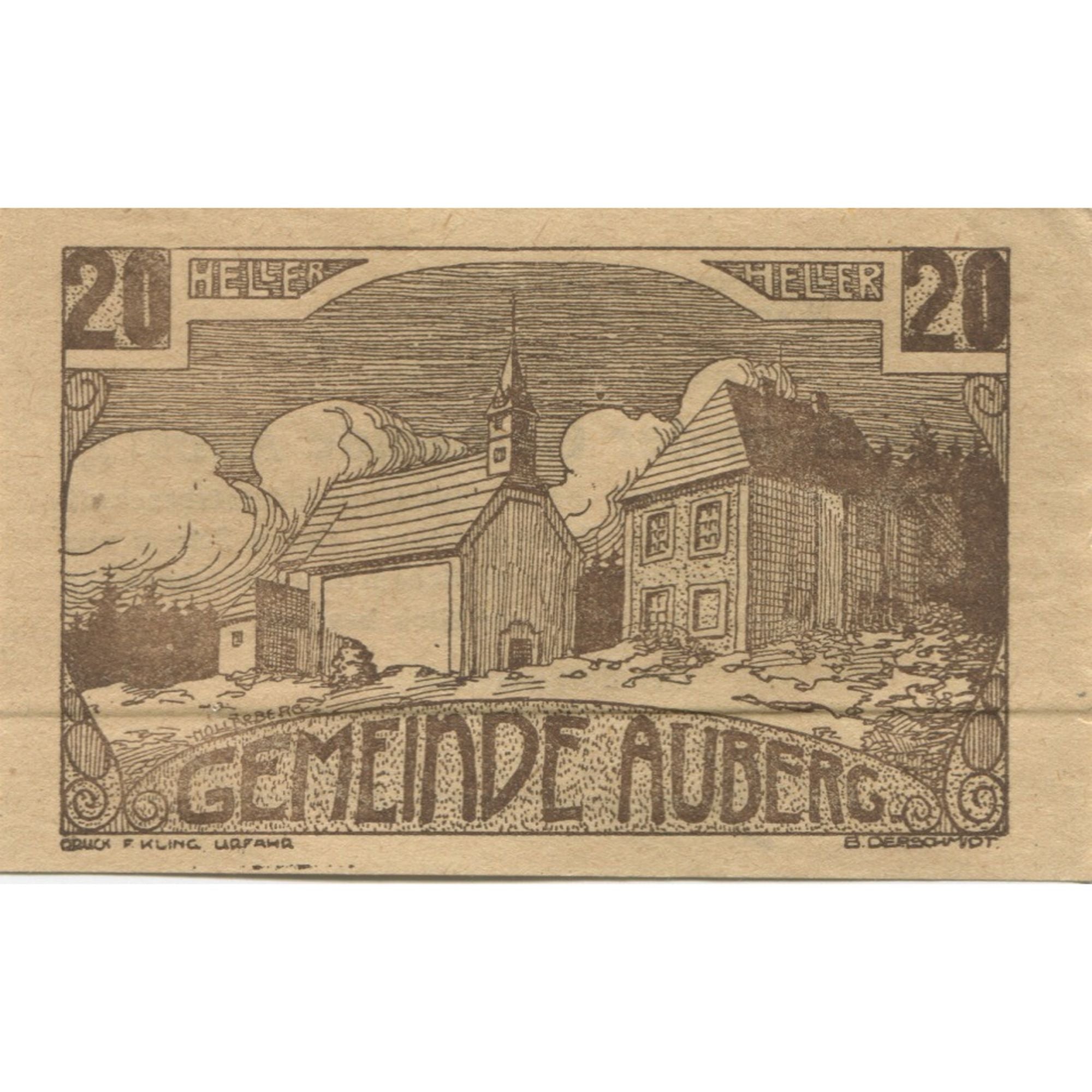 Banknote, Austria, Auberg, 20 Heller, Eglise 1920 UNC(63), Mehl:FS 66aA
